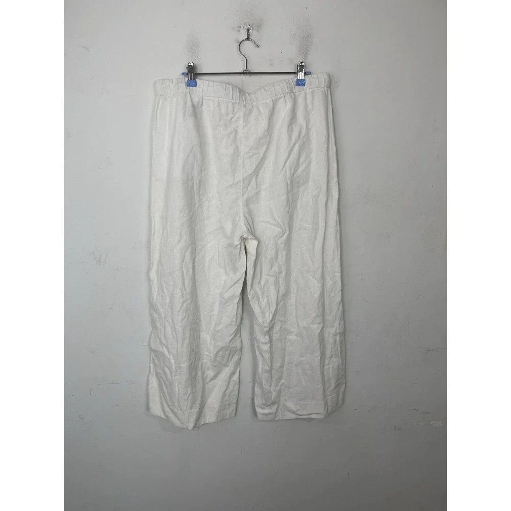 Banana Republic White Linen Blend Wide Leg Crop‎ Pants Tassel Drawstring Large